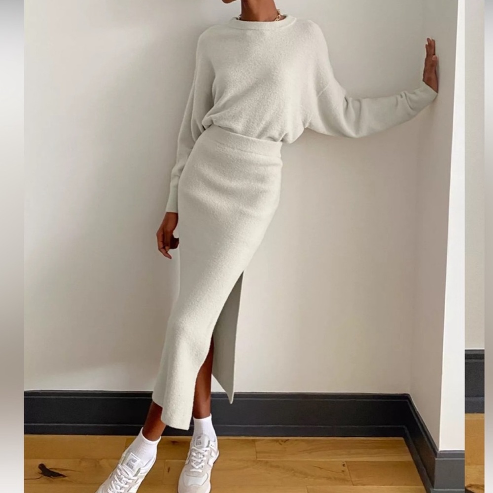 Aritzia Midi Skirt Wilfred Skirt Italian Knit White Silver Birch N